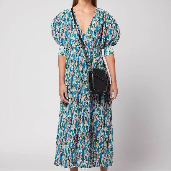 Ganni Floral Pleated Georgette Dress EUC - Picture 3 of 9